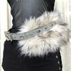 Rhinestone Leather Fur Belt Spicy Girl Style Y2K Plush Waist Belt Furry Waistband  Dress Decoration