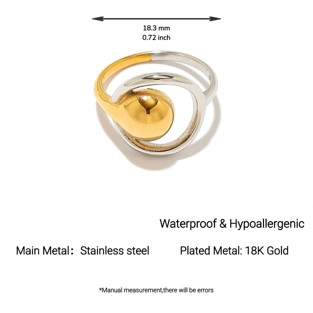 Yingtai Round Geometric Stainless Steel Titanium Ring, 18k Gold-Plated - Trendy Niche Women's Jewelry