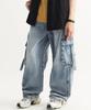 Deulouem Cargo Strap Wide Denim Pants