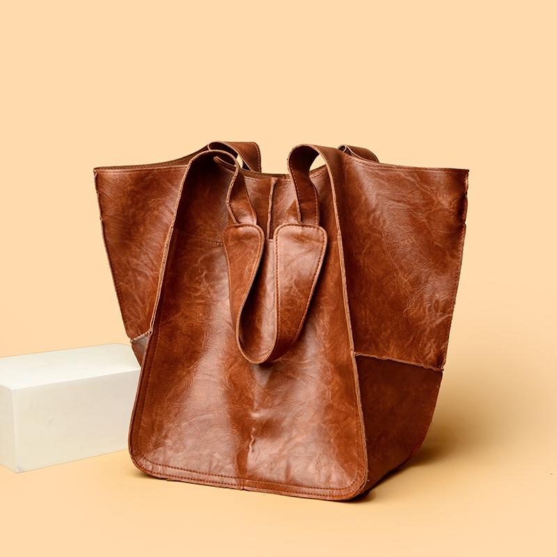 Vintage Women's Tote Bag Solid Color Large Capacity Shoulder Bag