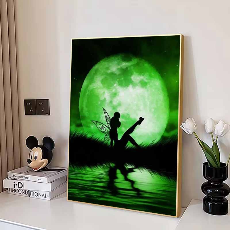 Disney Diamond Painting Tinker Bell Moonlit Silhouette Art Illustration Mosaic Art DIY Cross Stitch Embroidery Set Full Diamond Home Decor Gift