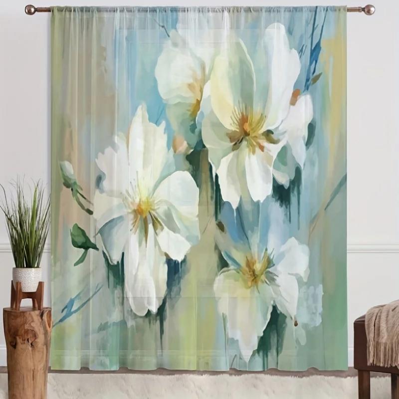 

Stunning Blue and White Flower Printed High Shading Curtain for Elegant Home Decor in Bedroom Kitchen Living Room Blinds Rod W55 X H120cm X 2&Grommet Top