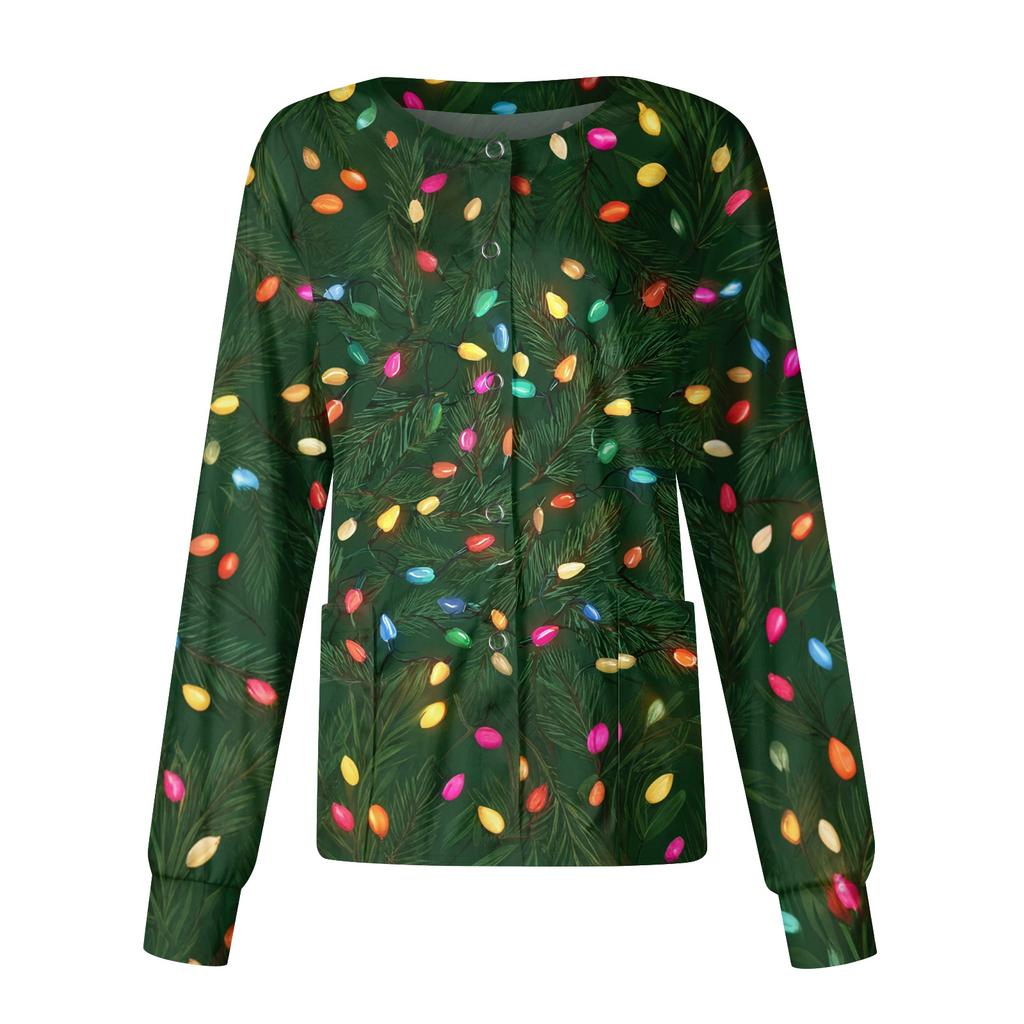 Women's Christmas-printed Casual Long-sleeved Single-breasted Work Uniform Cardigan