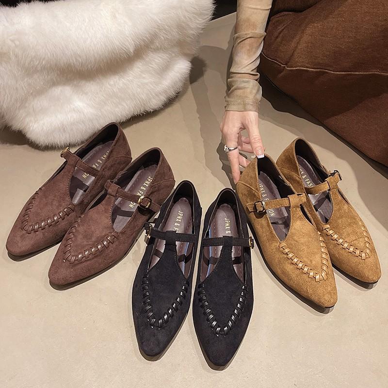 French British style versatile women's shoes suede Mary Jane shoes 2025 autumn soft-soled shoes retro single shoes flat shoes