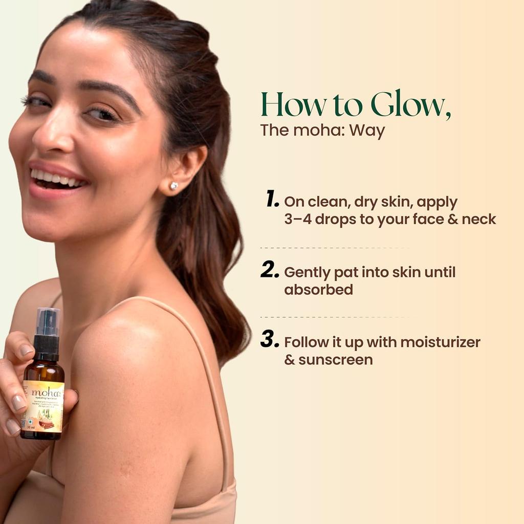 Moha Hydrating Face Serum For Glowing Skin With Hyaluronic Care Lightweight Daily Brightening Formula 30 Ml