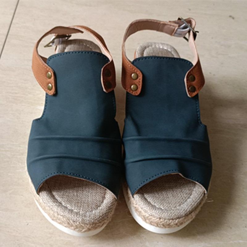 

Женская обувь высокого качества, новинка 2024 года, женские сандалии на платформе с круглым носком, дизайнерские сандалии с пряжкой, большие размеры 42, модная женская обувь 36 темно-синий