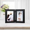 Lyeasw 3.5x5 Picture Frame Double Hinged, Classic Two Opening 3.5 by 5 Family Dual Photo Frame with Glass, Black Folding Free-Standing Vertical Frame