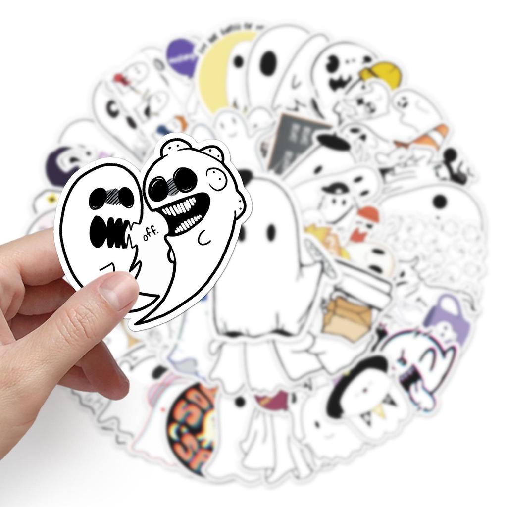 Ghost Creative Trend Graffiti Stickers: 50 Cartoon Decals for Suitcases, Skateboards, Scooters, Tablets, and Cars