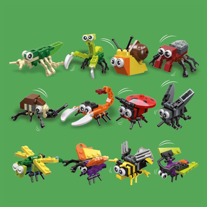 Mini Insect Series Building Block Ladybug Dragonfly Butterfly Snail Wasp Mantis Beetle Bricks Toys Christmas Gifts For Children