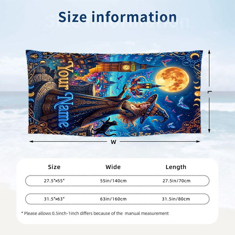 Witchcraft Theme Beach Towel Personalized Custom Name & Text Soft Quick Dry Beach Towel for Swimming Travel