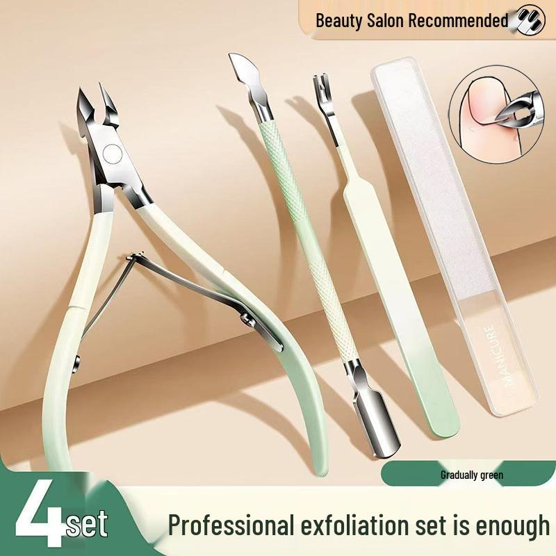 Premium Stainless Steel Cuticle Nipper & Glass File Set for Home Manicure German Precision - Single - Gradient Green