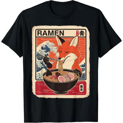 Fox Ramen Japanisch Lustig Grafik Kawaii Ezo Orangefuchs T-Shirt