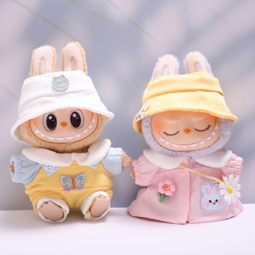 Overalls&Skirt Sitting Labubu Time Cloth Spring Flower 17cm Plush Dolls Clothes  Children Gift