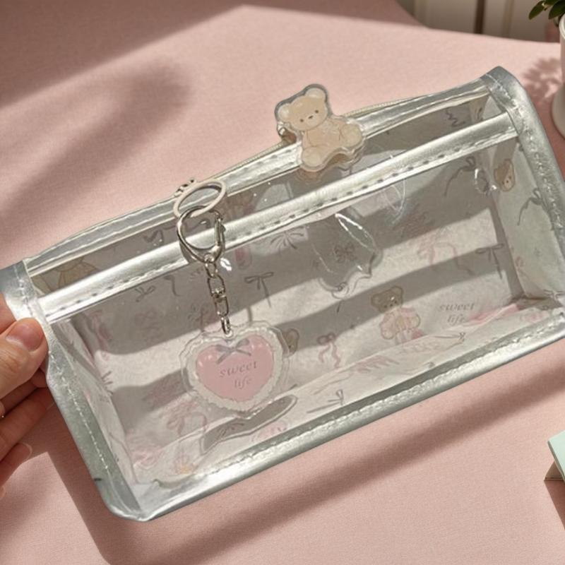 Cartoon Large-capacity Stationery Translucent Pencil Case Multi-layer Vertical Storage Bag School Supply Cosmetic Bag