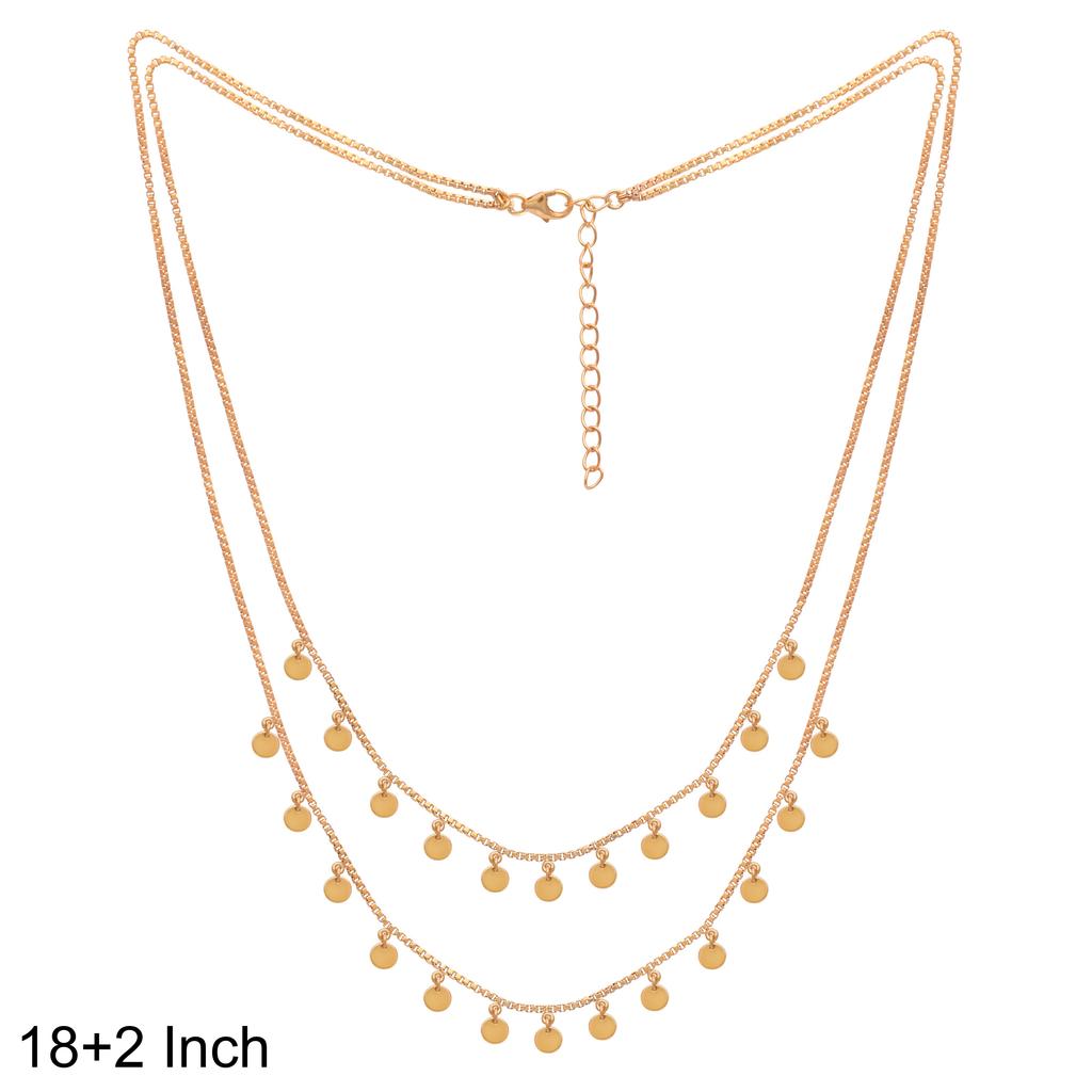 Double Layer Disc Charm Gold Vermeil Necklace - 925 Sterling Silver