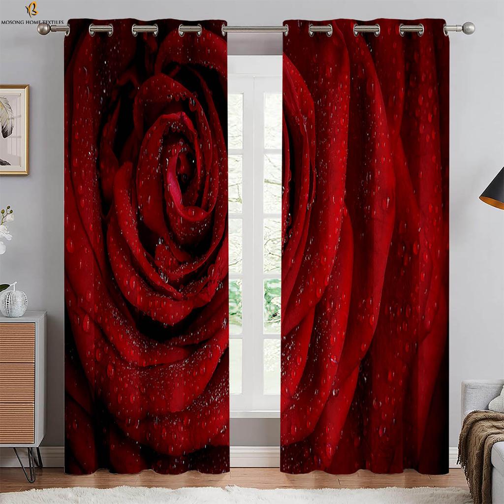 Zasłony z nadrukiem motyli i kwiatów Zasłony we wzór retro czerwonych róż Nadają się do sypialni, salonu, kuchni Zasłony dekoracyjne