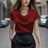 Nuova Camicia da Donna in Raso a Maniche Corte, Elegante Blusa Cadente Stile Francese, Top Casual alla Moda da Donna