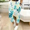 Women Plus Size Tropical Leaf Printed Drawstring Waist Cuffed Ankle Jogger Pants With Side Pockets
