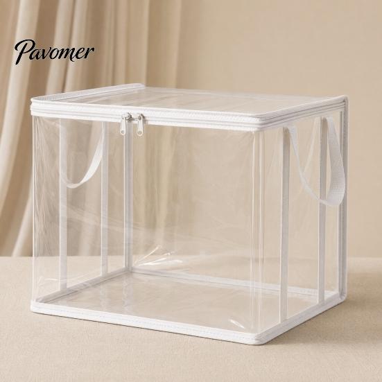 Student Textbooks Organizer Clothes Storage Bag, with Lid And Handles, Large Capacity Dustproof Study Room Organizer, Transparent PVC Container