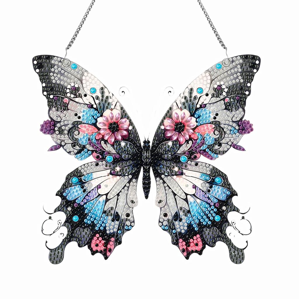 Butterfly Theme 2D Flat DIY Special Shape Hanging Diamond Art Kits Diamond Painting Set Diamond Art Pendant Wall Door Decoration
