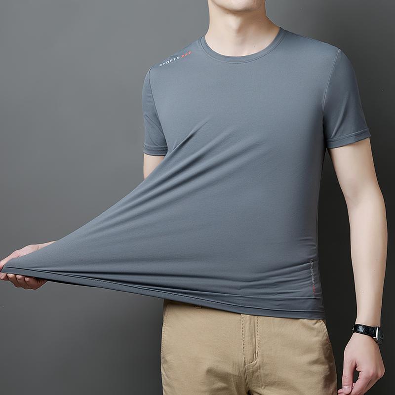 Breathable Ice Silk T-shirt Men's Summer Quick-drying Short-sleeved Men's Round Neck Loose High-elastic Quick-drying T-shirt