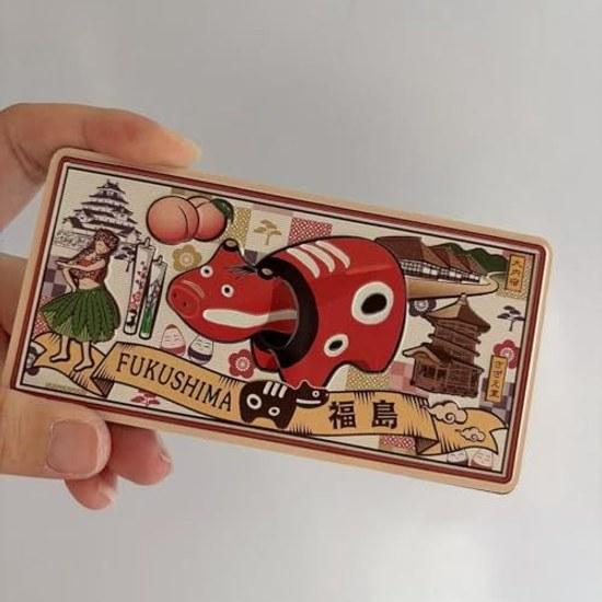 Fukushima Tourist Site Magnet Rectangular Multicolor Japan Souvenir Refrigerator 3D Relief Finish 126cm Traditional Japanese Decorative Japanese-style