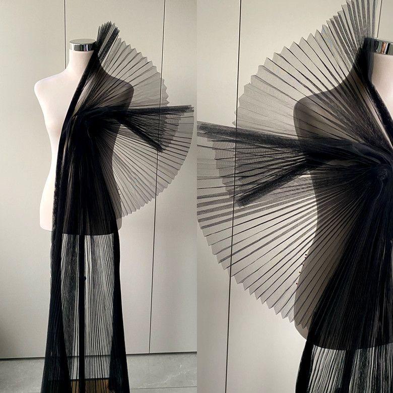 Graduated Designer Handmade Textured Stiff Net Yarn Pleated Fabric