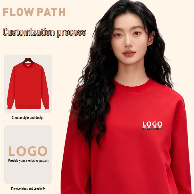 2026 Red Corporate Anniversary Sweatshirt - Custom Round Neck with Logo for Annual Meeting and Company Culture
