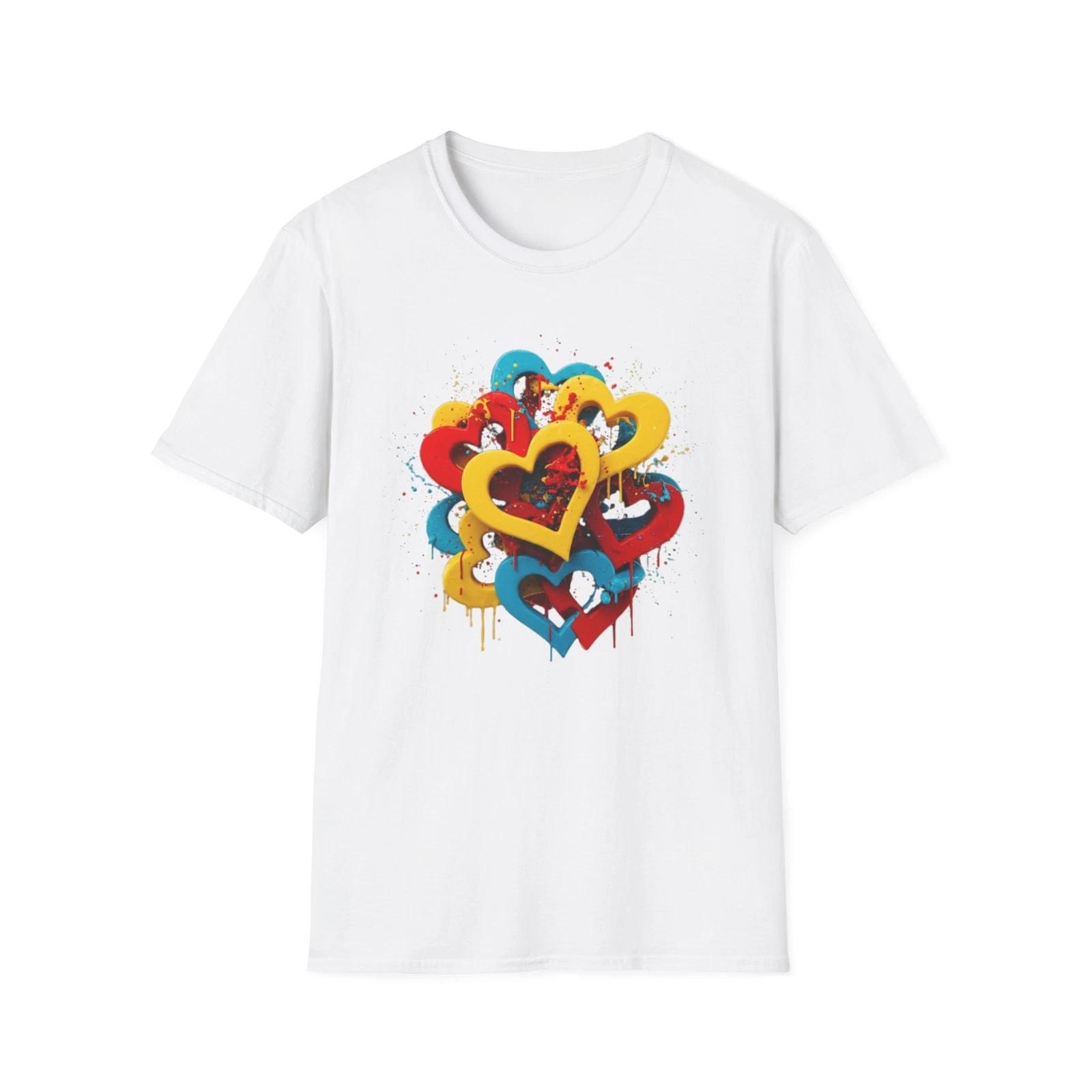 Colorful Hearts T shirt, Love Heart Tee, Heart Design Shirt, Valentine s Day 4XL
