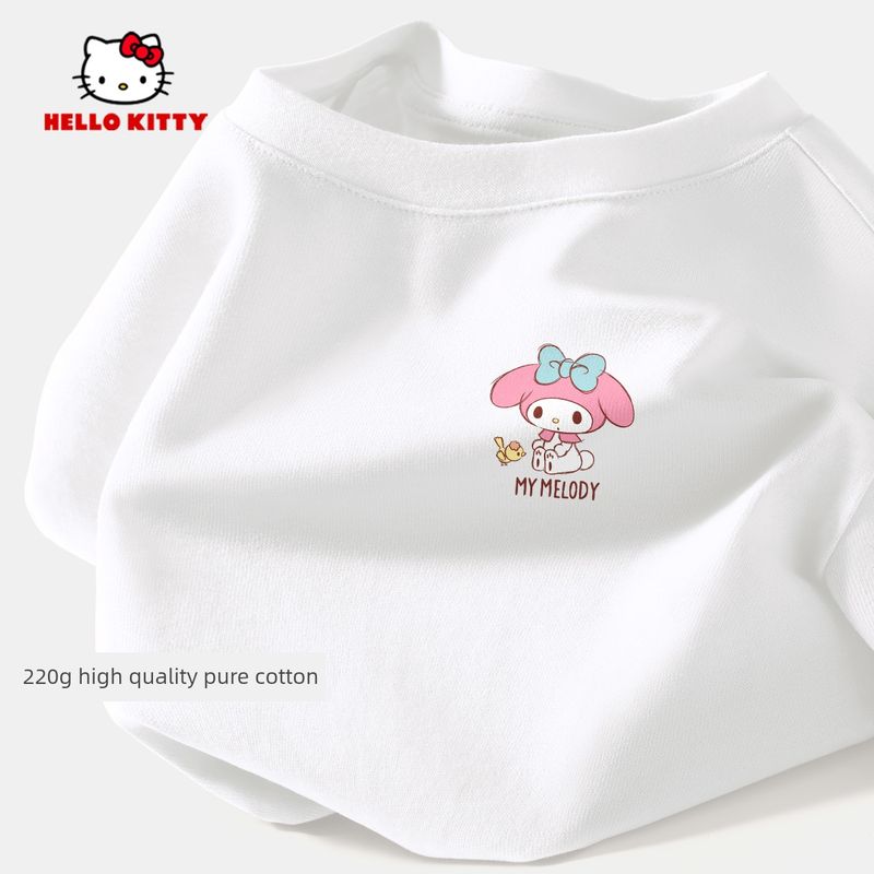 Hello Kitty Girls' Short-Sleeved T-Shirt Summer Pink Children's Base Shirt Pure Cotton Heavyweight Girls' Summer Top