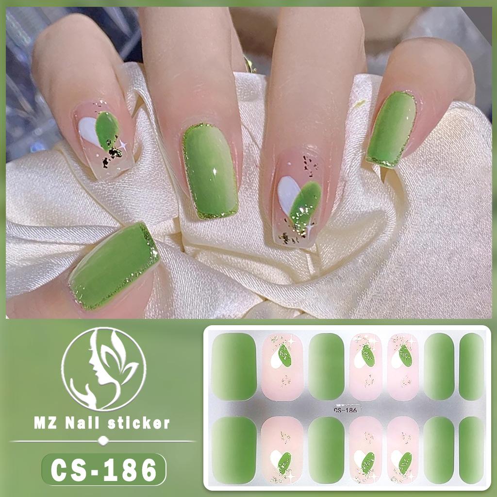 CS Waterproof No-Cure Gel Nail Wraps, Full Cover Japanese & Korean Style Heart Pattern Nail Stickers, Nail Patch Films
