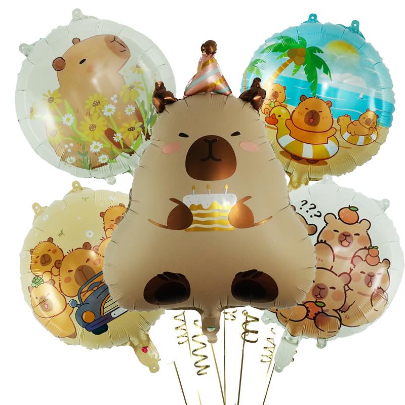 5 stücke Cartoon Capybara Aluminium Film Ballon Set Nette Kapibala Kinder Geburtstag Party Dekore Liefert Baby Dusche Luft Globos