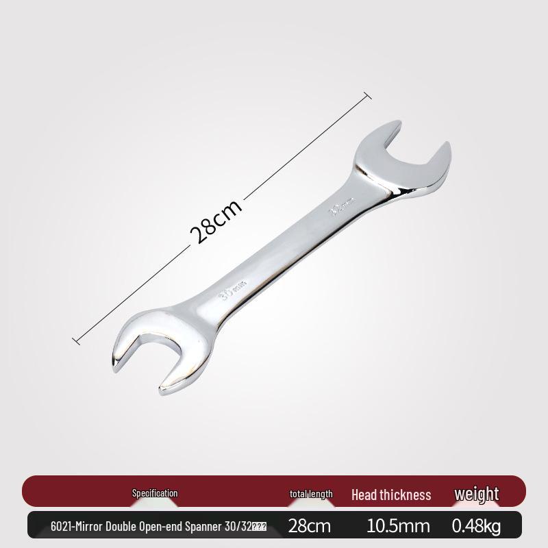 Double-Headed Open-End Wrench Set: Sizes 6-7, 8-10, 12-14, 14-17, 19-22.