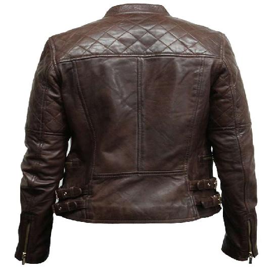 Noora Women's Dark Brown Leather Jacket Motorcycle Biker Quilted Leather Jacket