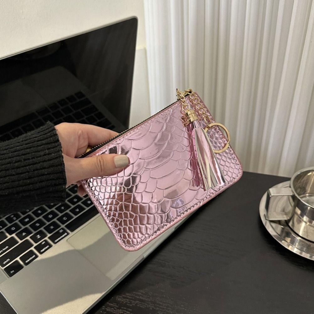 

Tassel pendant Printing Coin Purse Coin Pouch Crocodile Print Wallets Men Short Wallet Daily Use рожевий