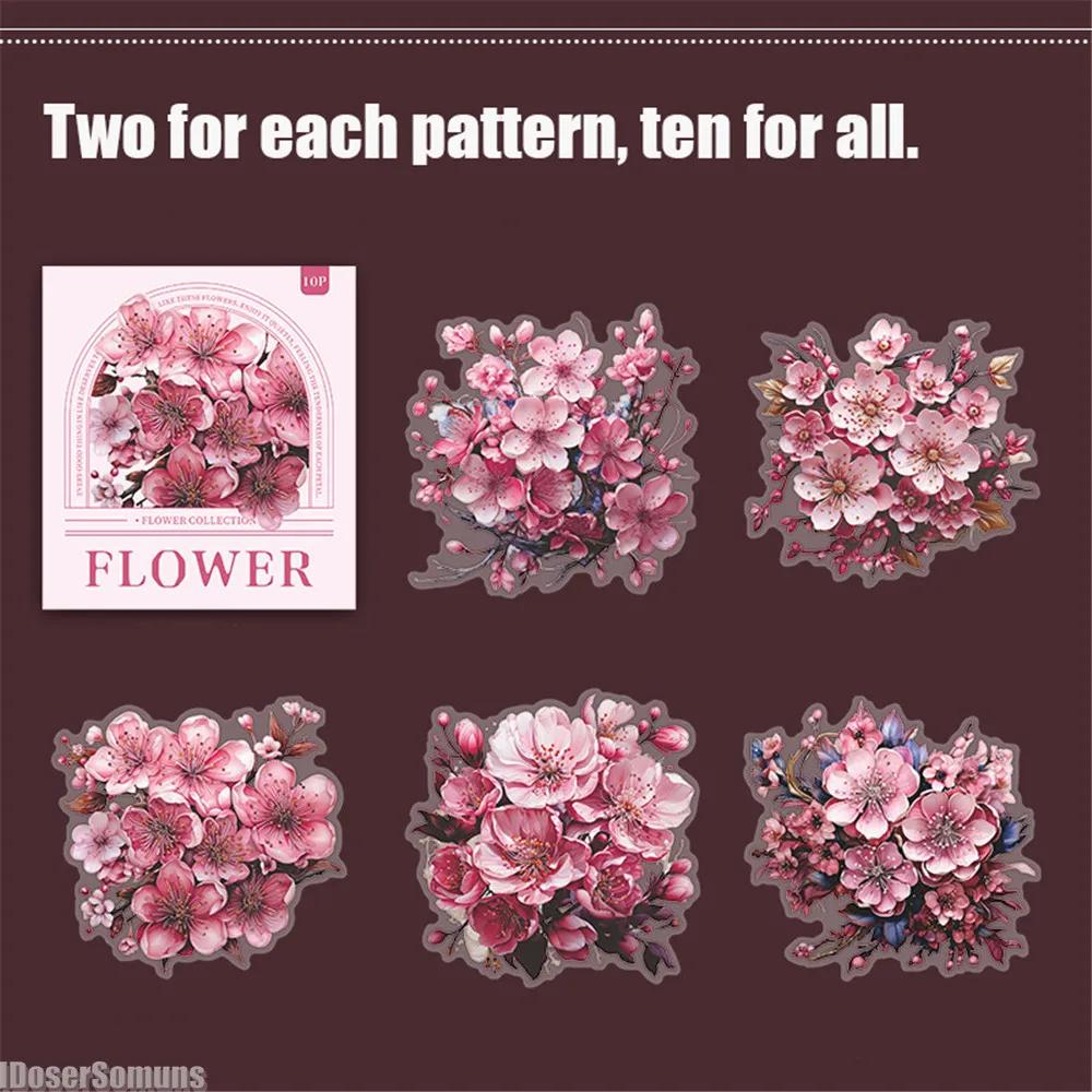 10pcs Large Size Scrapbooking Material Flowers Plant Stickers Aesthetic Stick Labels Decorative Hand Account Diary Album