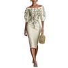 European And American Style New Product, Temperament One-Word Shoulder Five-Quarter Sleeve Printed Slim-Fitting Waist Dress