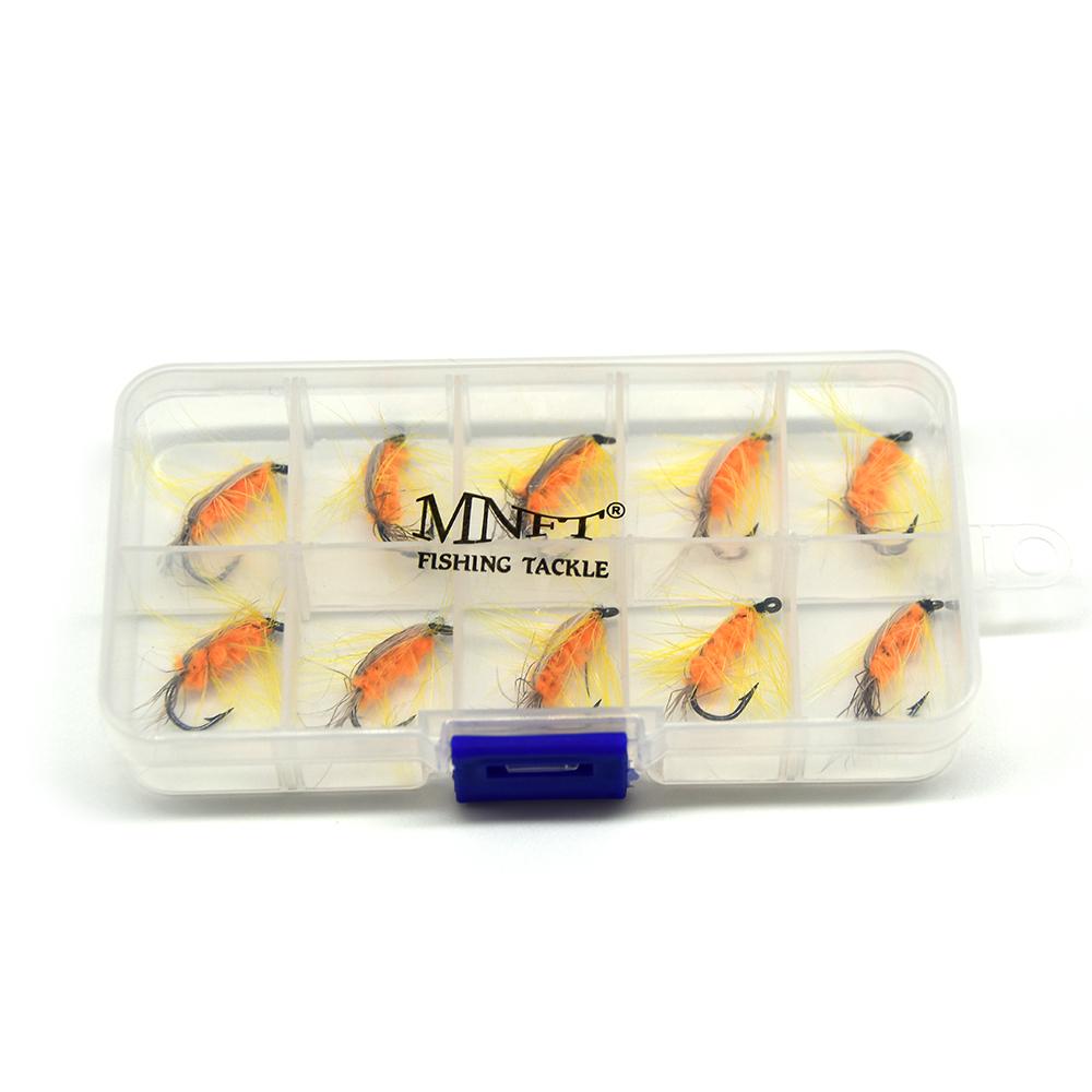 MNFT 10PCS 6# Yellow Beard Orange Worm Fly Trout Fishing Fly Bait