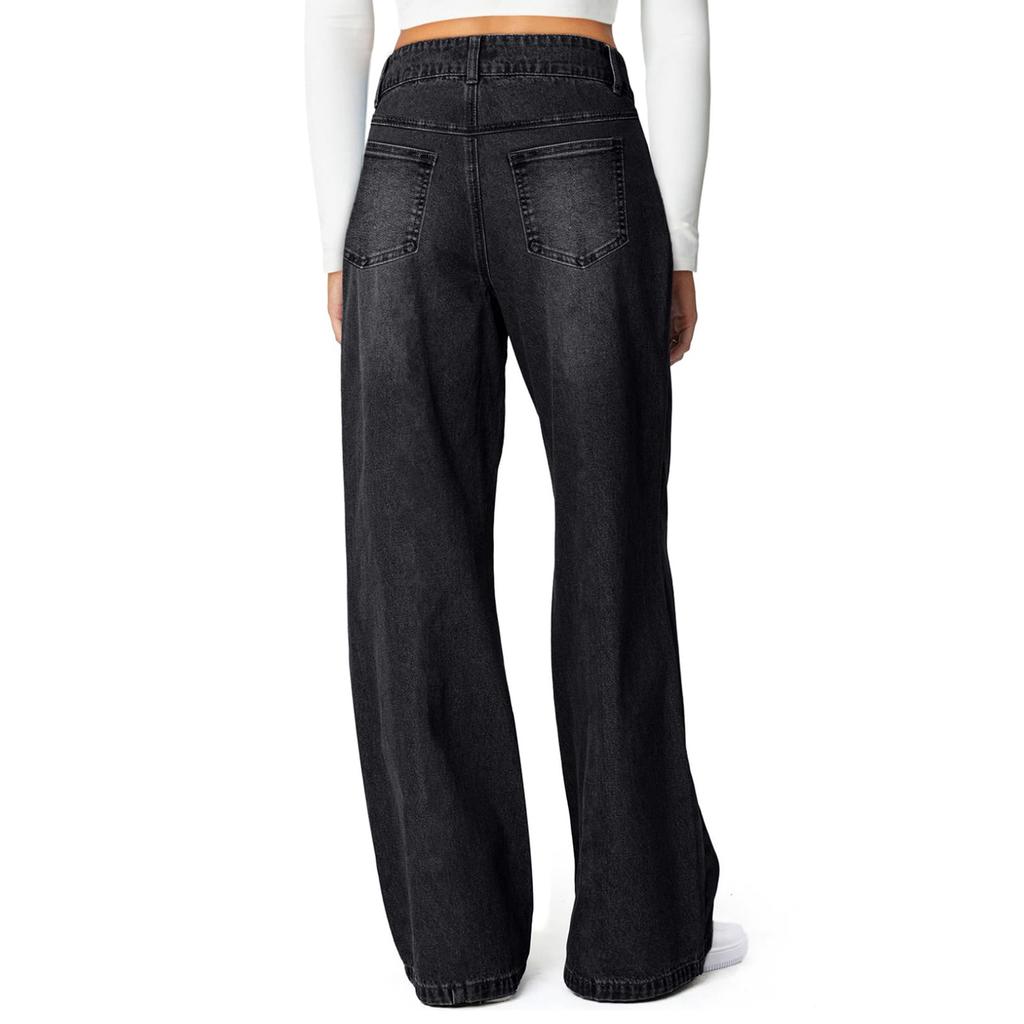 Women's Solid Color Jeans Loose Casual Straight Leg Wide Leg Pants