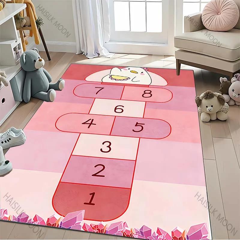 3D HD Hopscotch Carpet, Living Room Bedroom Mat, Comfortable Durable Rug, Modern Simple Style, Non-slip Rug for Children To Play