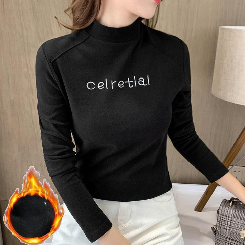 

Верхняя женская полуводолазка с вышивкой нижняя рубашка для женщин на осень и зиму повседневная футболка с длинными рукавами женская одежда 2XL