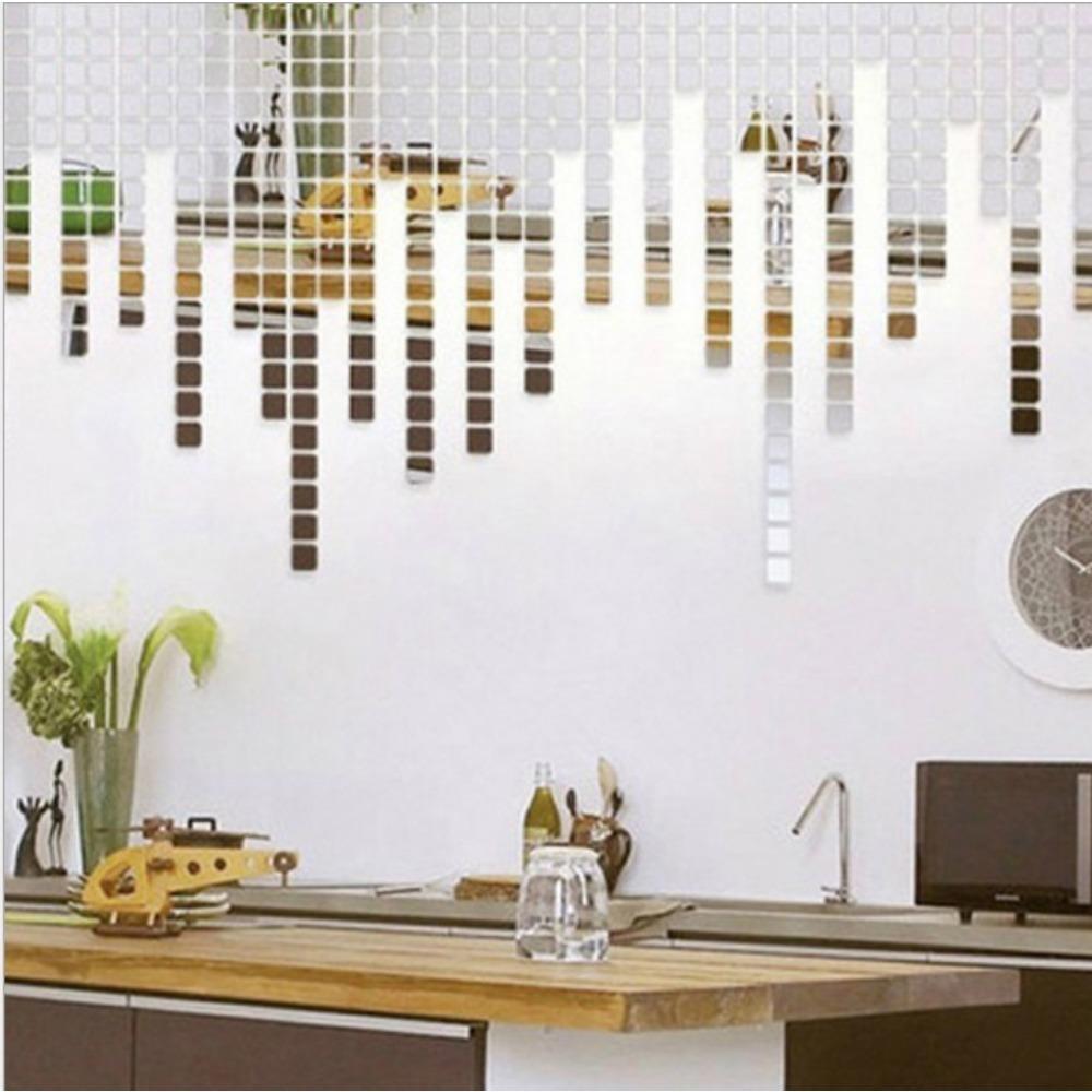 100PCS comes with glue acrylic sticker creative three-dimensional crystal mirror mosaic wall sticker