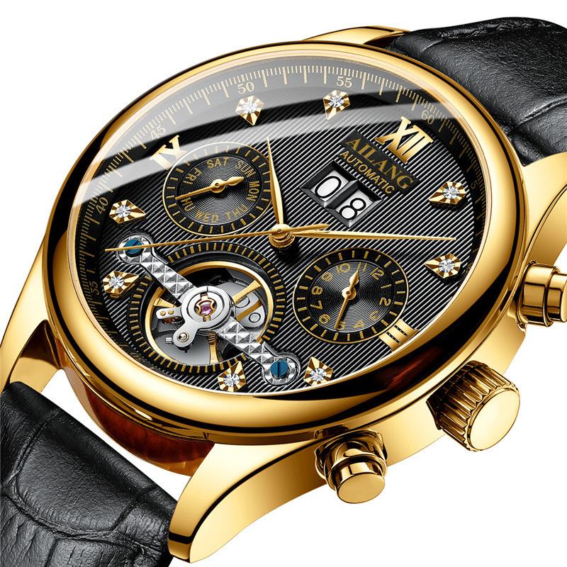Ai Lang Hollow Tourbillon Watch Men'S Fully Automatic Mechanical Men'S Watch Multifunctional Stainless Steel Waterproof Waterproof Watch Men'S