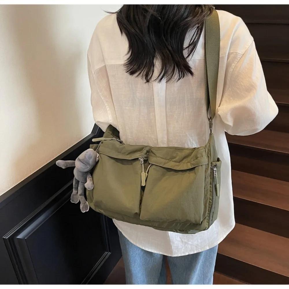 Solid Nylon Totes Bag Versatile Large Capacity Overlarge Drawsting Bag Light Weight Casual Women's Commutting