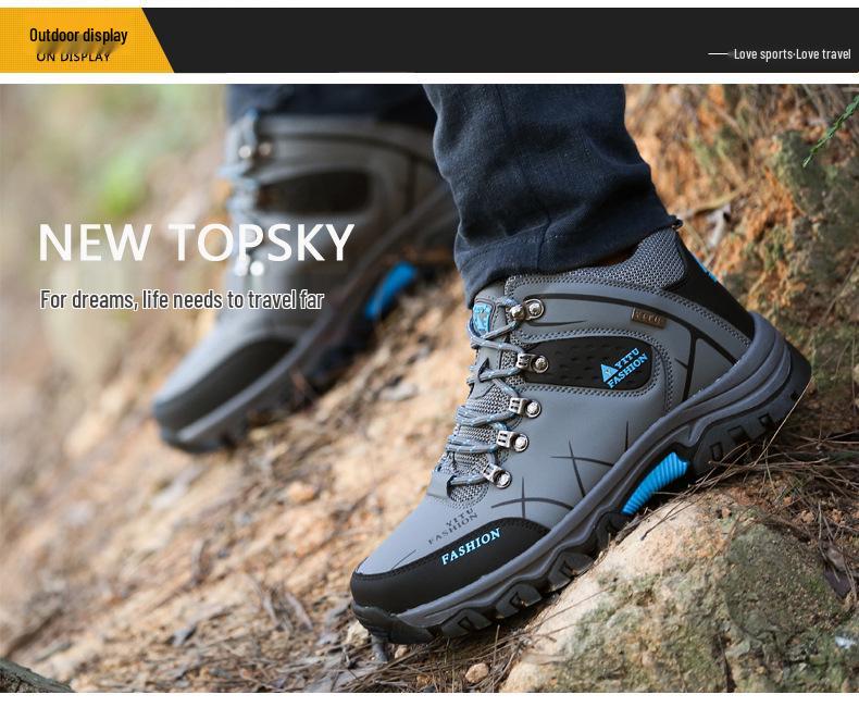 Plus Size High-Top Men's Hiking Shoes - Warm, Non-Slip, Velvet-Lined, For Autumn/Winter Outdoor Trails