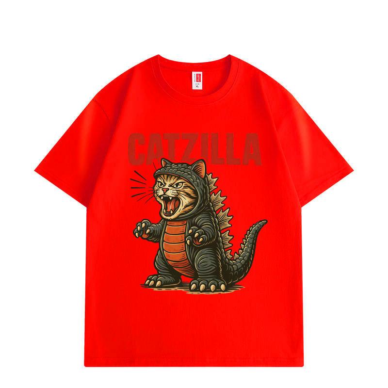 Catzilla Funny Cat Meme Graphic T Shirts Harajuku Japanese Style Short Sleeve T-shirts Fashion Cartoon Oversized T-shirt Unisex