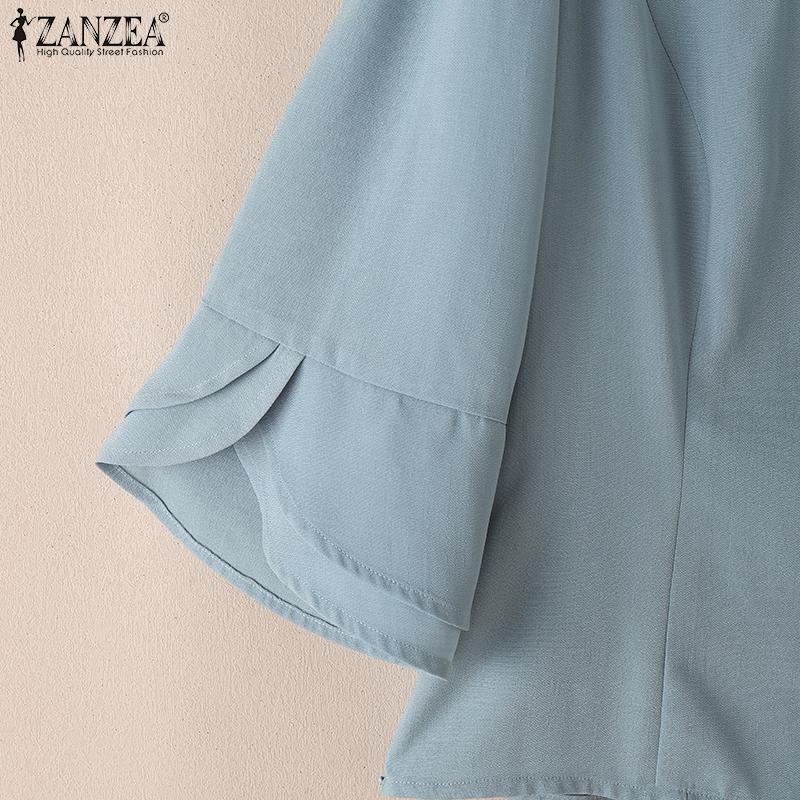 ZANZEA Women Summer Square Collar Casual Solid Color 3/4 Sleeve Blouse