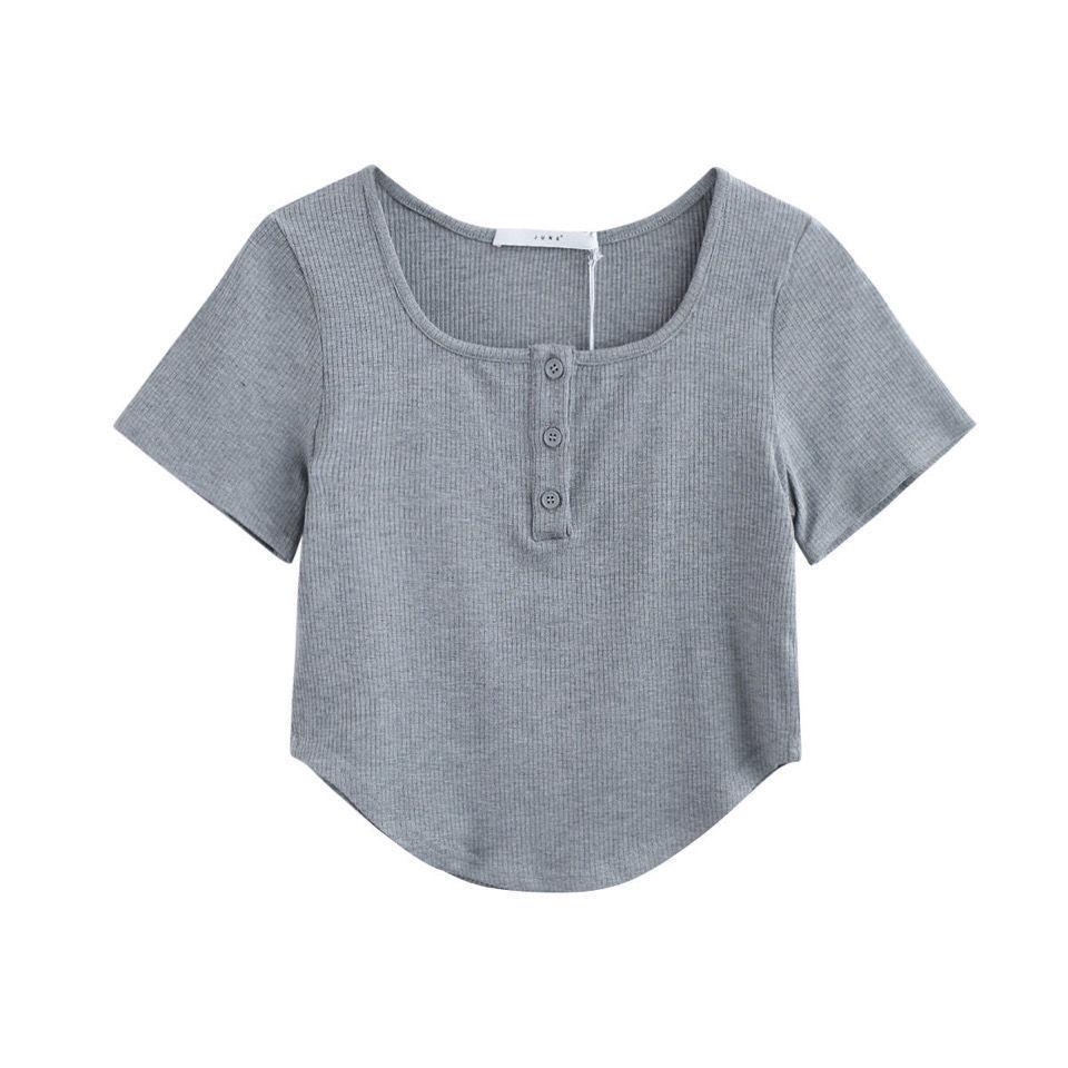 

Милая и свирепая облегающая **однотонная футболка с коротким рукавом** для женщин XXL (65-75 kg) серый