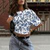 Women Round Neck Pullover Floral Print Short Sleeve T Shirt Loose Fit Casual Top Lightweight Breathable Fabric