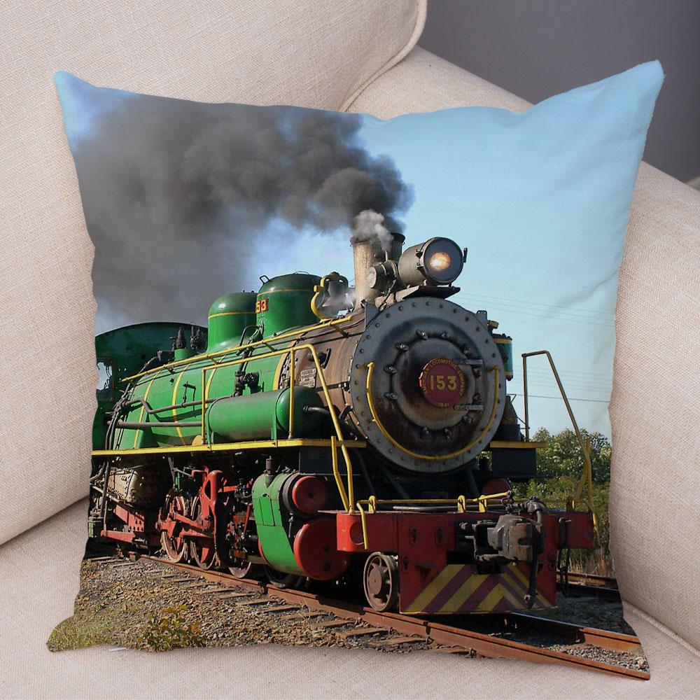 Pillowcase Vintage Style Steam Train Decor Retro Colorful Car Cushion Cover